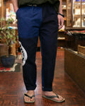 Modern Monpe Pants, Aizawa, Indigo with Kamon Crest and Shima