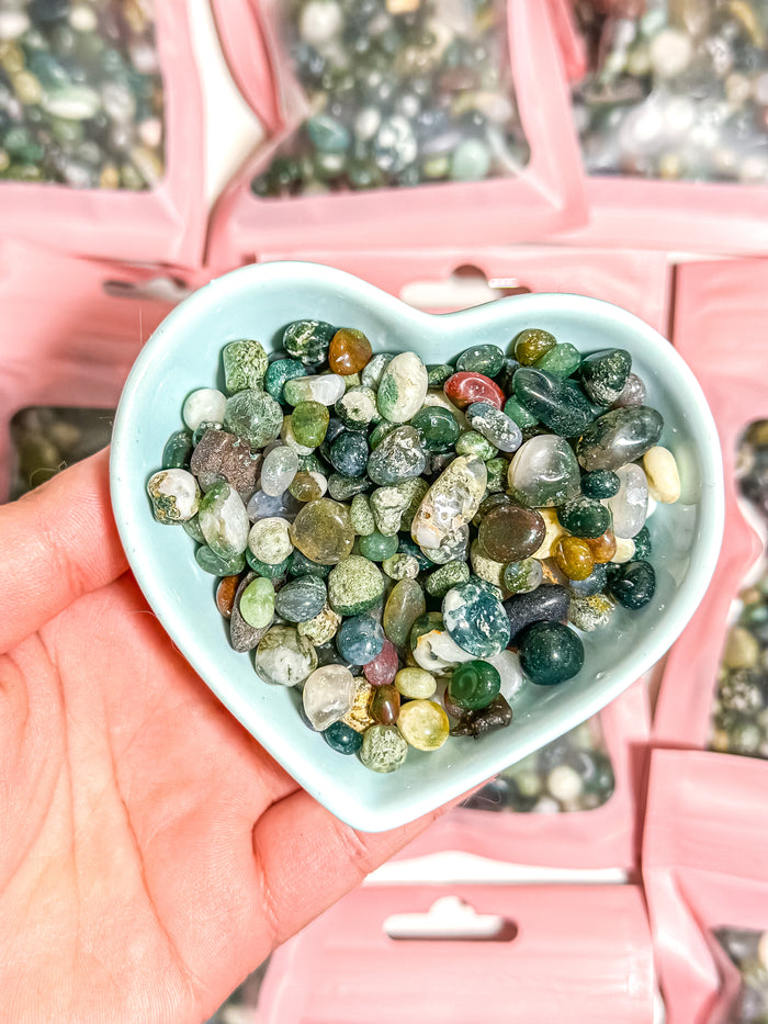 Moss Agate Crystal Chip Bag