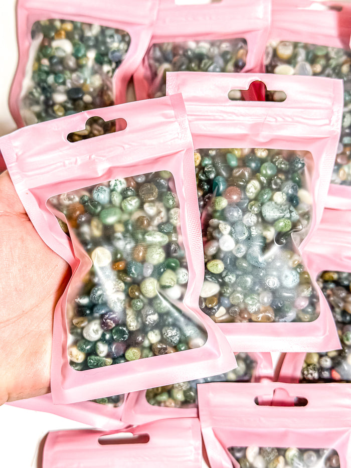 Moss Agate Crystal Chip Bag