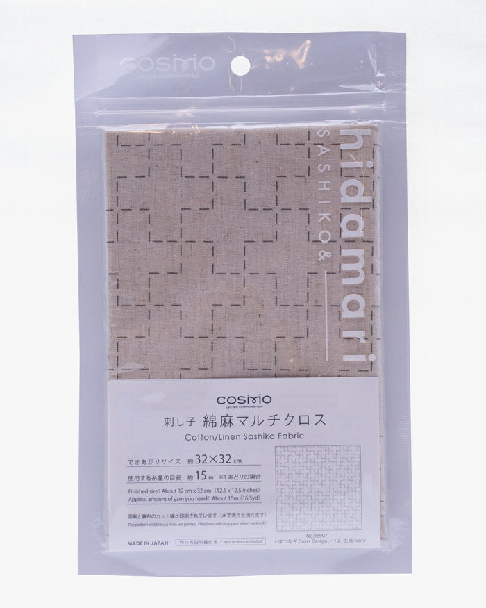 Nippon Chuko, Cotton Linen Sashiko Fabric, Ivory, Cross Design