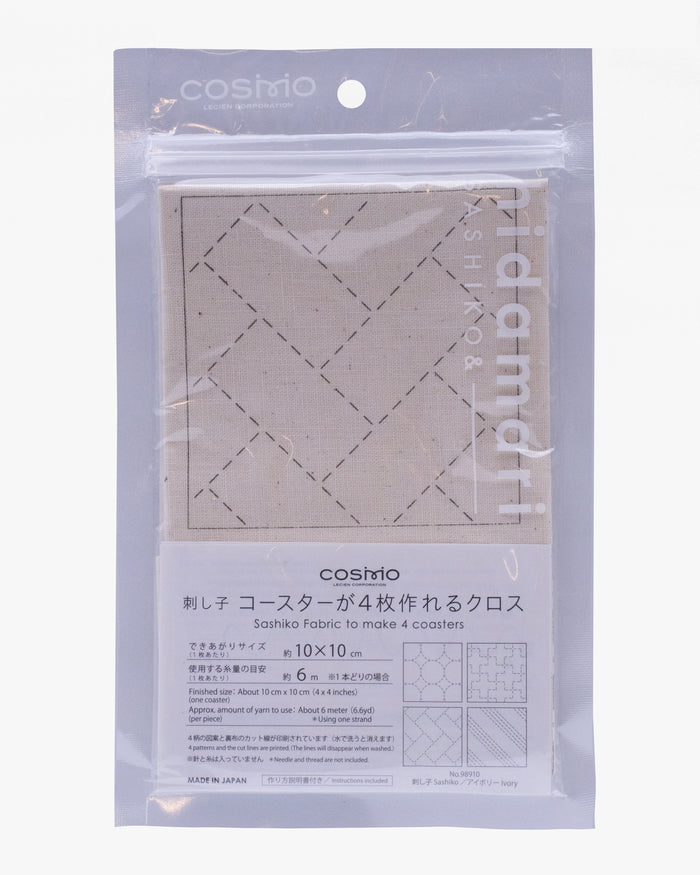 Nippon Chuko, Sashiko Fabric 4 Coaster Kit, Ivory, No.98910