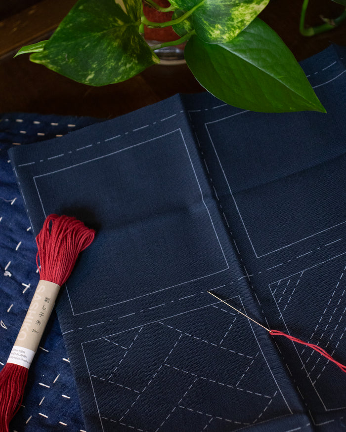 Nippon Chuko, Sashiko Fabric 4 Coaster Kit, Navy, No.98909