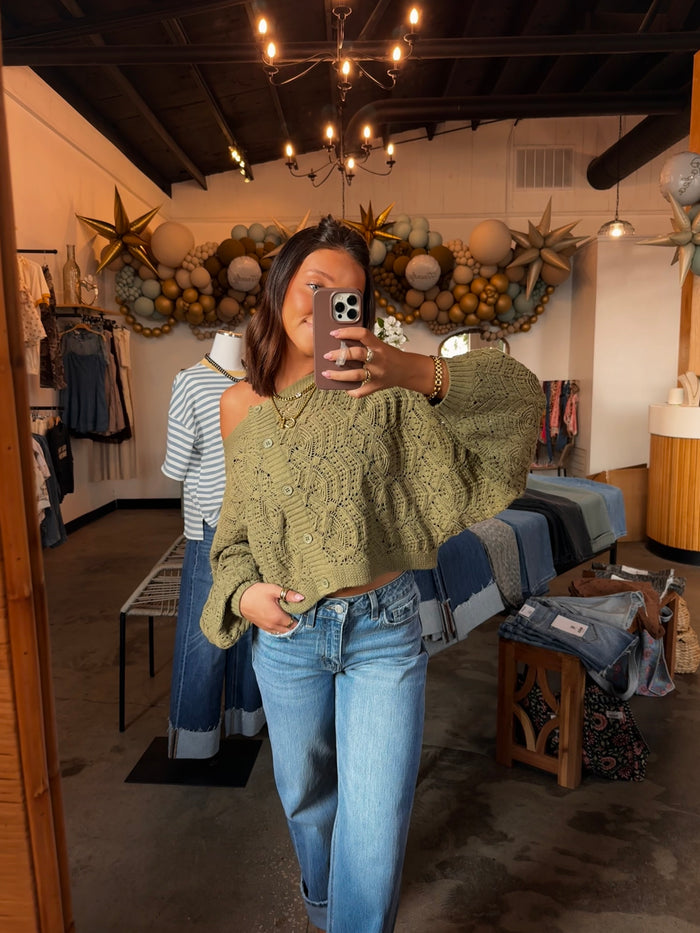 Olive Green Crochet Cardigan
