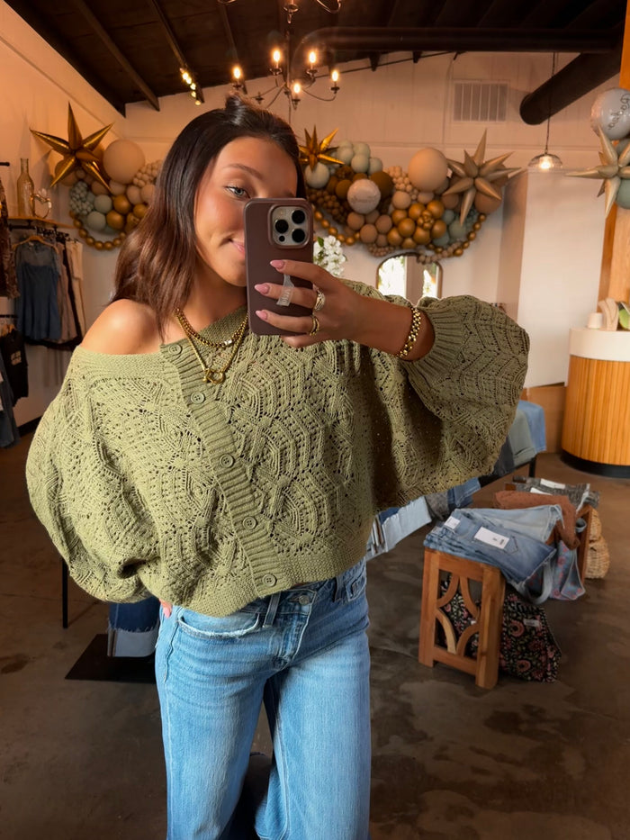 Olive Green Crochet Cardigan