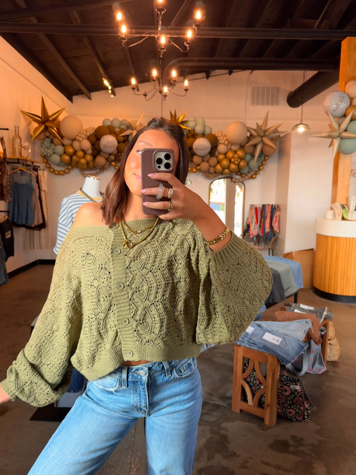Olive Green Crochet Cardigan