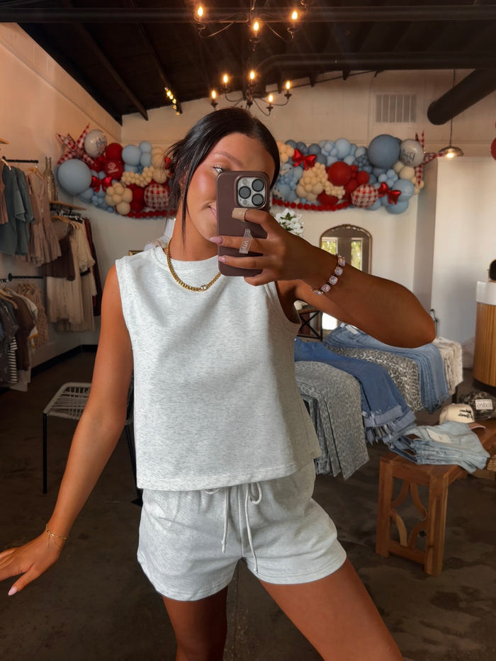 On The Go Sweat Short Set - Ash Grey