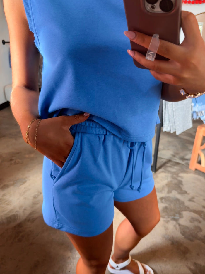 On The Go Sweat Short Set - Blue