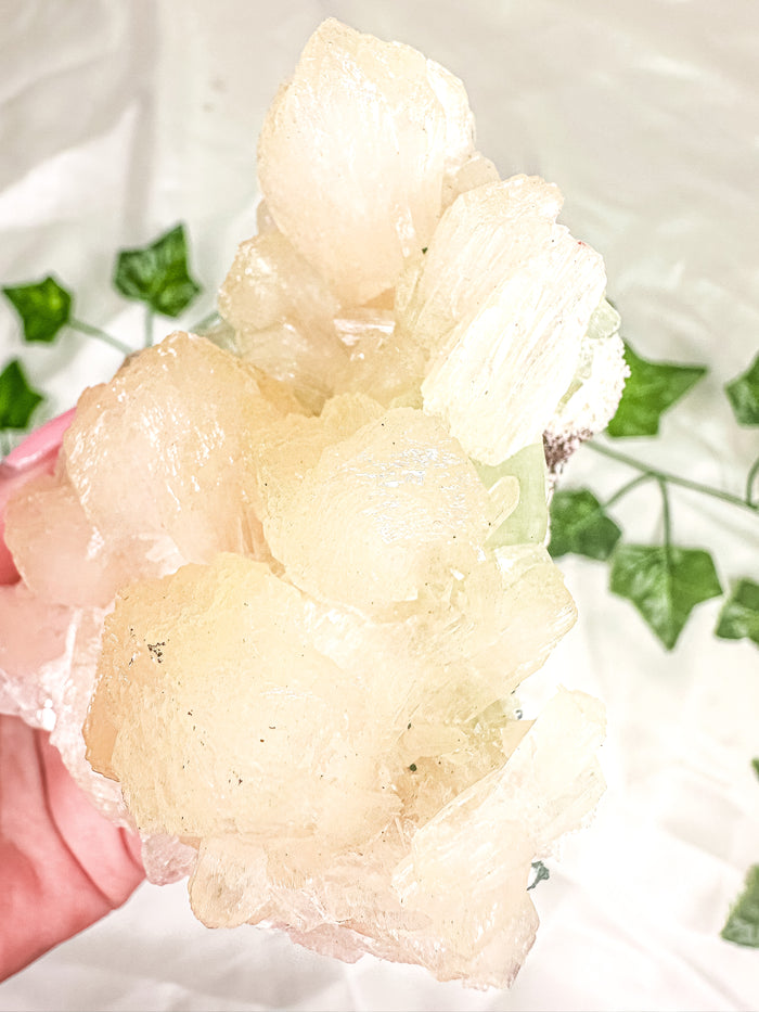 Peach Stilbite with Clear Apophyllite and Okenite Mineral Specimen #5 (AA)
