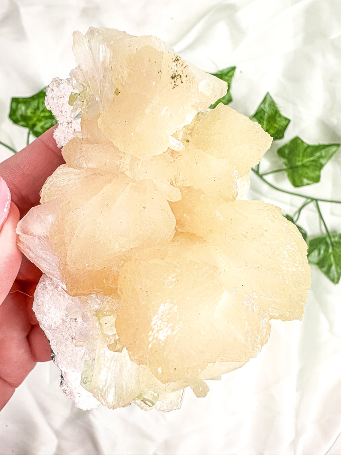 Peach Stilbite with Green Apophyllite and Okenite Mineral Specimen #3 (AA)