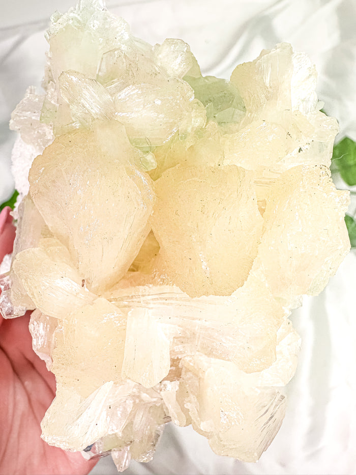Peach Stilbite with Green Apophyllite and Okenite Mineral Specimen #4