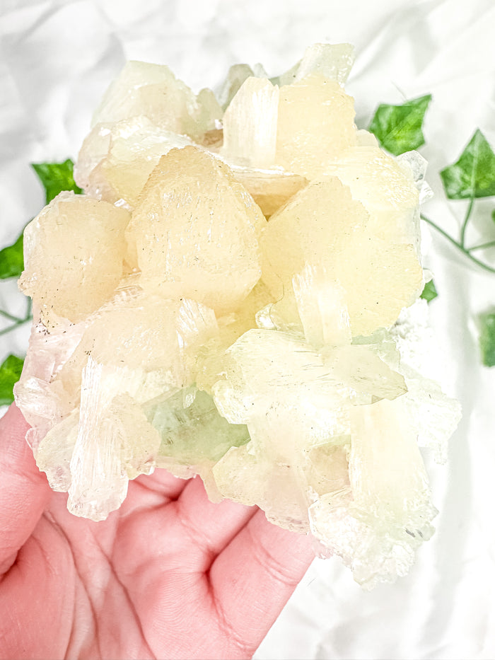 Peach Stilbite with Green Apophyllite and Okenite Mineral Specimen #4