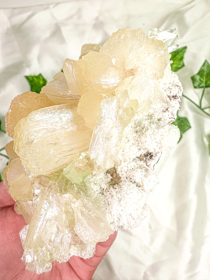 Peach Stilbite with Green Apophyllite and Okenite Mineral Specimen #4