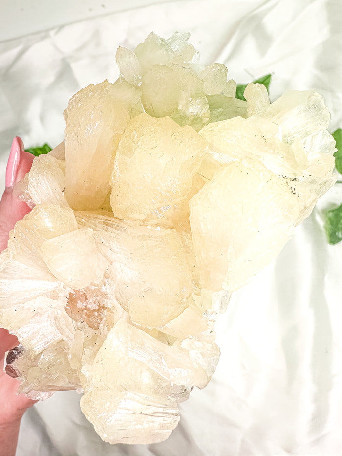 Peach Stilbite with Green Apophyllite and Okenite Mineral Specimen #4
