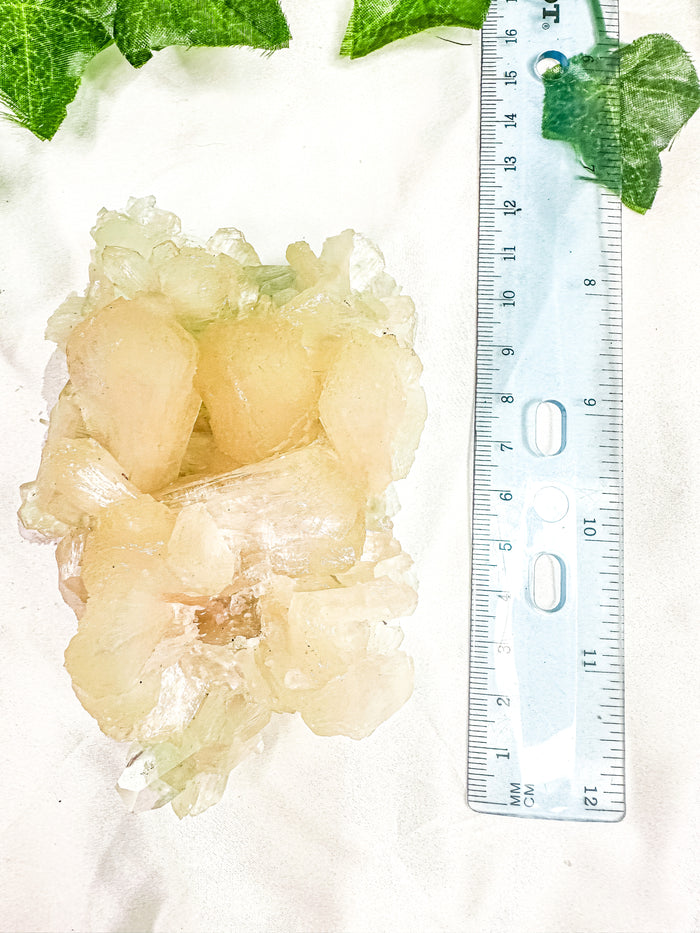 Peach Stilbite with Green Apophyllite and Okenite Mineral Specimen #4