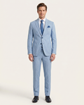 Pierre Carlos Pinstriped Light Blue Slim Fit Stretch Linen Suit with Drawstring Waist