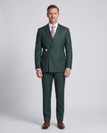 Pierre Carlos Solid Green Slim Fit Double Breasted Stretch Suit with Buckle Closure