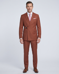 Pierre Carlos Solid Rust Slim Fit Double Breasted Stretch Suit with Buckle Closure