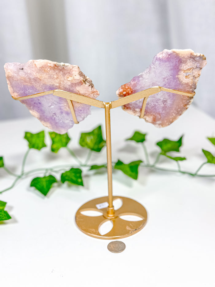 Pink Amethyst Butterfly Wings on Stand (110A)