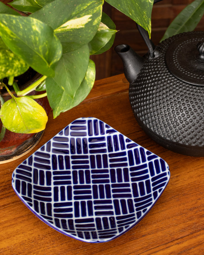 Plate, Ichiyama, Set of 5, Indigo Edo Komon, Large Square