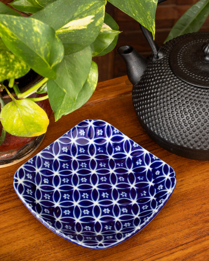 Plate, Ichiyama, Set of 5, Indigo Edo Komon, Large Square