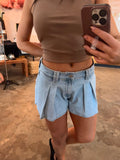 Pleated Denim Bubble Shorts