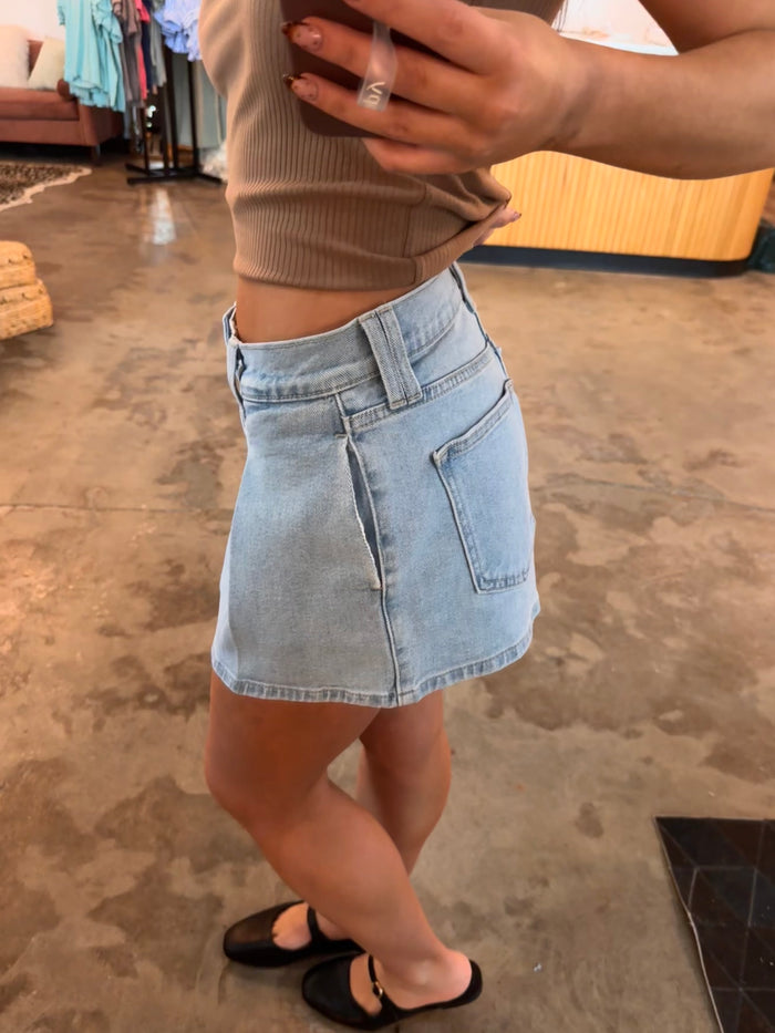Pleated Denim Bubble Shorts