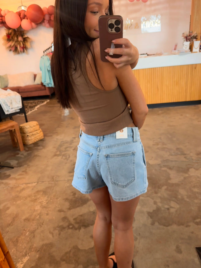 Pleated Denim Bubble Shorts