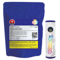 Studio-lit front view of the POPZ Blueberry Vanilla Disposable Vape standing beside its blue resealable pouch, showing label and logo.