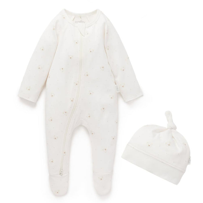 Purebaby - Organic Footie & Hat Set - Bears-Footies + Rompers (Basic)-Newborn-Posh Baby