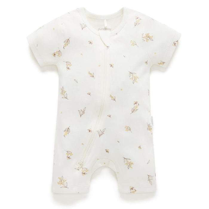 Purebaby - Organic Shortie Romper - Bees-Footies + Rompers (Basic)-Newborn-Posh Baby