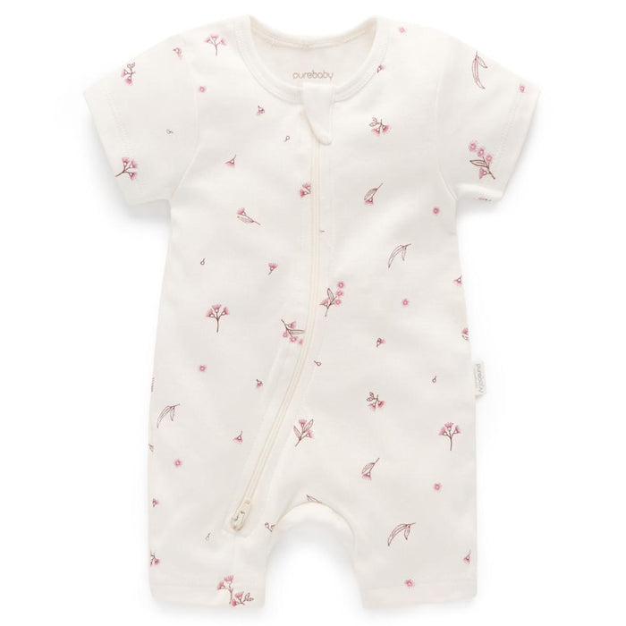 Purebaby - Organic Shortie Romper - Blossom-Footies + Rompers (Basic)-Newborn-Posh Baby