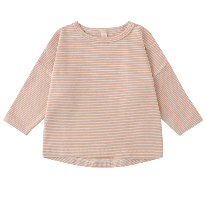 Quincy Mae - Organic Long Sleeve Tee - Coral Micro Stripe-Long Sleeves-0-3M-Posh Baby
