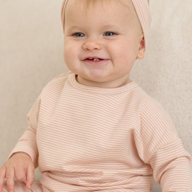 Quincy Mae - Organic Long Sleeve Tee - Coral Micro Stripe-Long Sleeves-0-3M-Posh Baby
