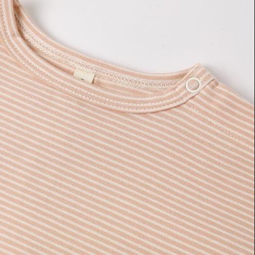 Quincy Mae - Organic Long Sleeve Tee - Coral Micro Stripe-Long Sleeves-0-3M-Posh Baby