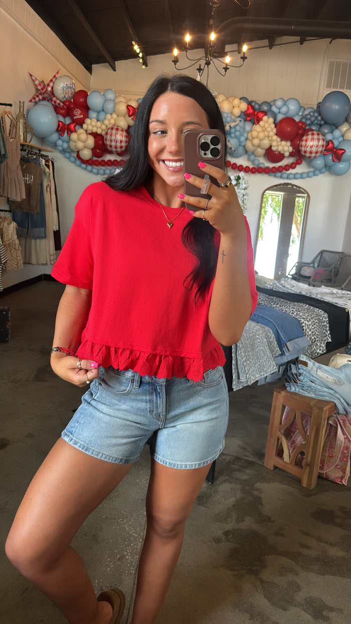 Red Eyelet Tee