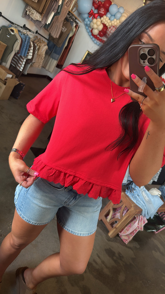 Red Eyelet Tee