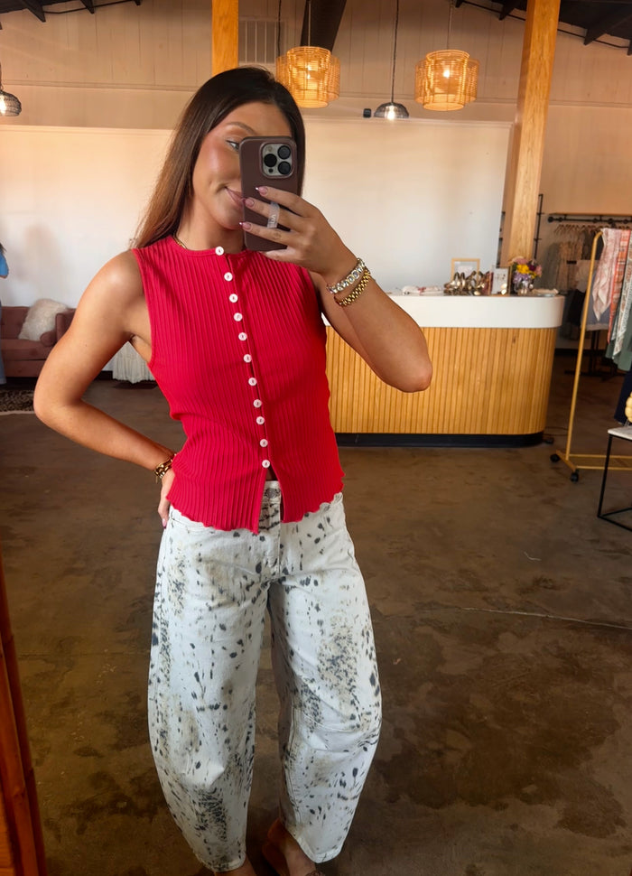Red Ribbed Tank