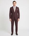Romaster Men’s Burgundy Pinstripe Slim Fit Peak Lapels Stretch Wool Blend Suit
