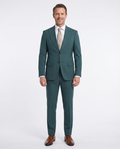 Romaster Men’s Green Pinstripe Slim Fit Peak Lapels Stretch Wool Blend Suit