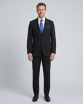 Romaster Mens Solid Black Notch Lapel Slim Fit Stretch Wool Blend suit