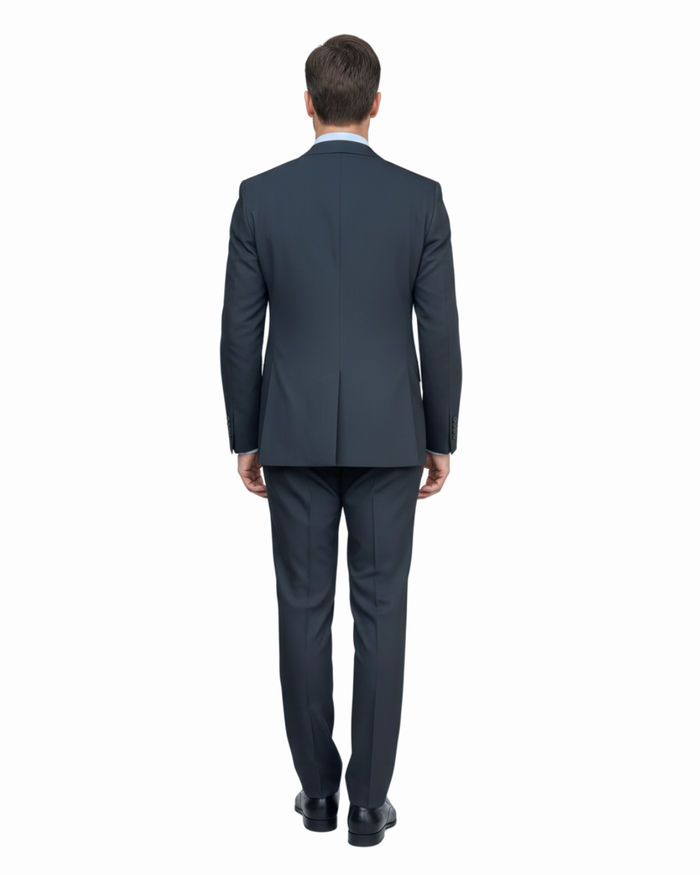 Romaster Mens Solid Black Notch Lapel Slim Fit Stretch Wool Blend suit