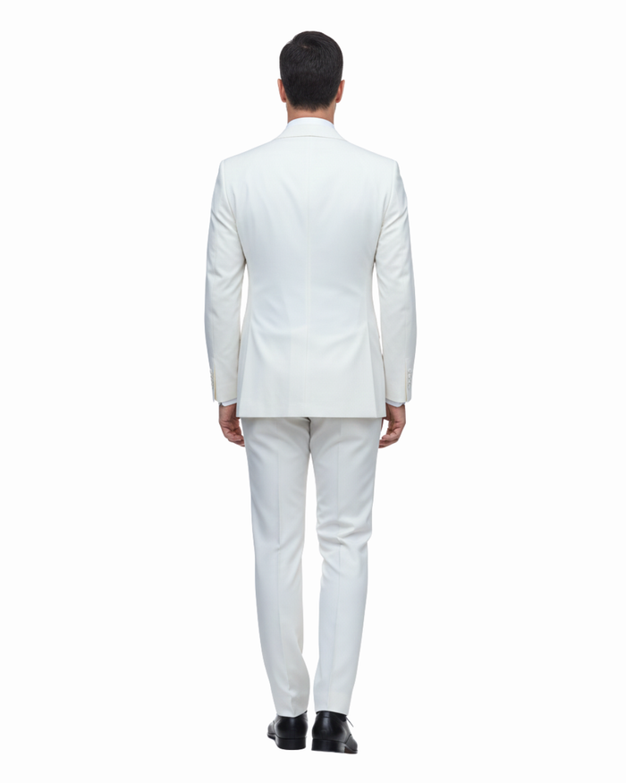 Romaster Mens Solid White Notch Lapel Slim Fit Stretch Wool Blend suit