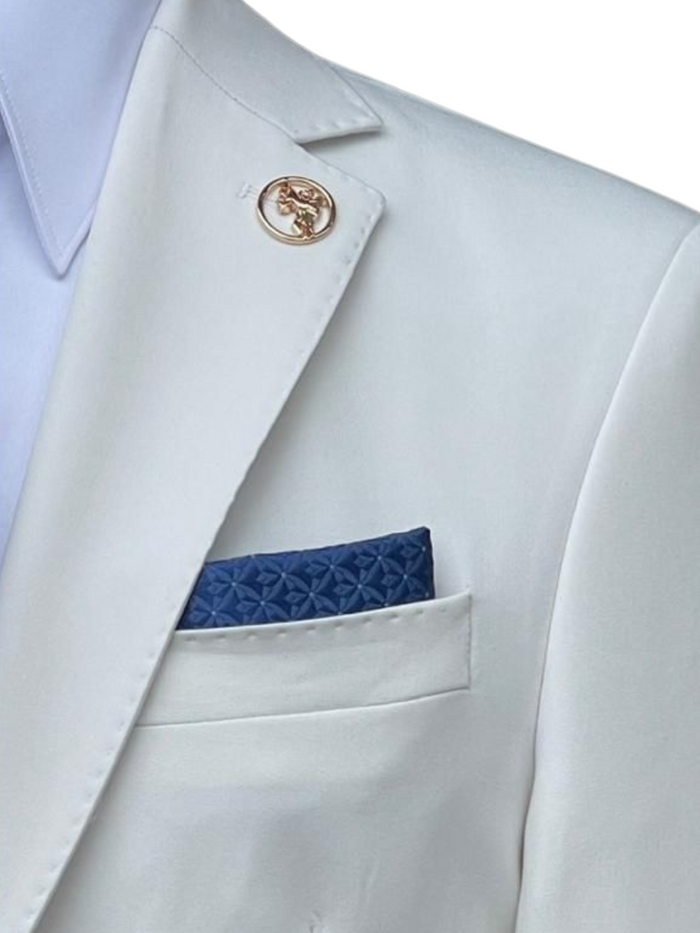 Romaster Mens Solid White Notch Lapel Slim Fit Stretch Wool Blend suit