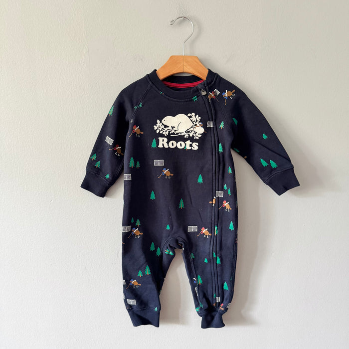 Roots / Navy crew romper / 12-18M