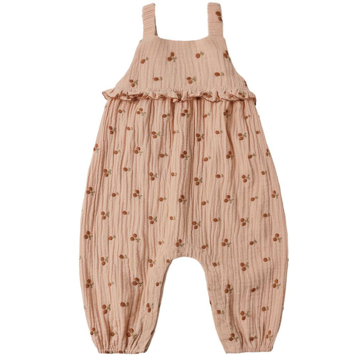 Rylee & Cru - Organic Sleeveless Peplum Romper - Embroidered Cherries-Footies + Rompers (Fashion)-0-3M-Posh Baby