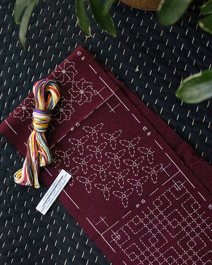 Sashiko Coaster Kit, Kofu Tsumugi, Red