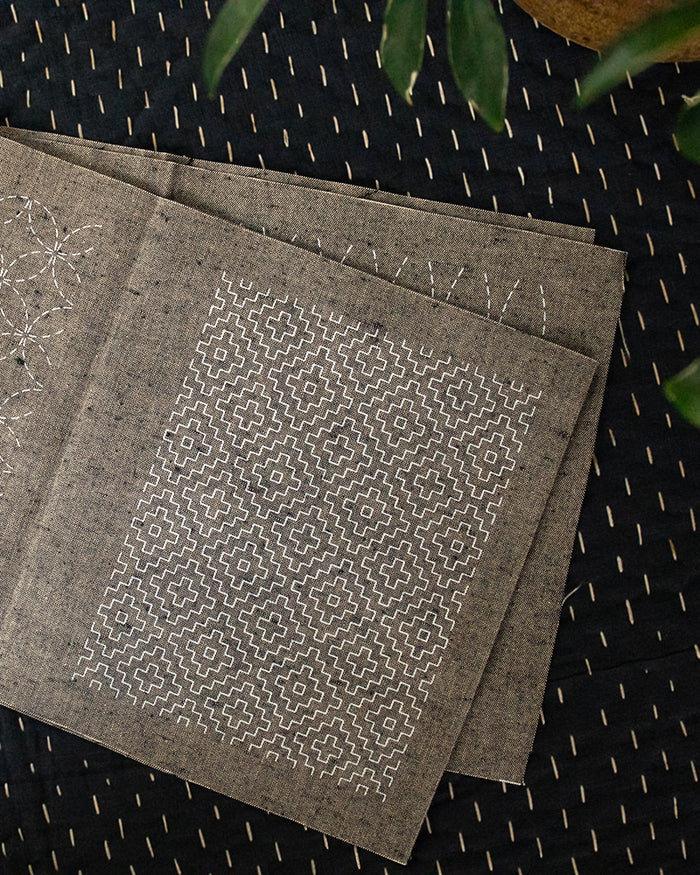 Sashiko Patch, Kofu-Tsumugi, Mouse Gray