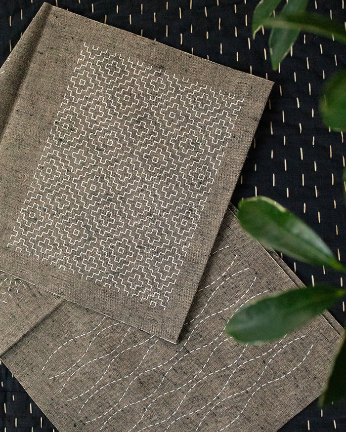 Sashiko Patch, Kofu-Tsumugi, Mouse Gray