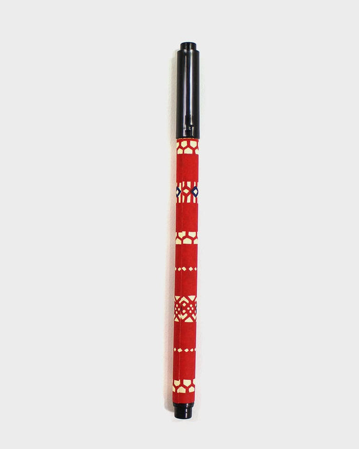 Shogado Calligraphy Brush Pen, Classic Series #3, Red Geometric Pattern