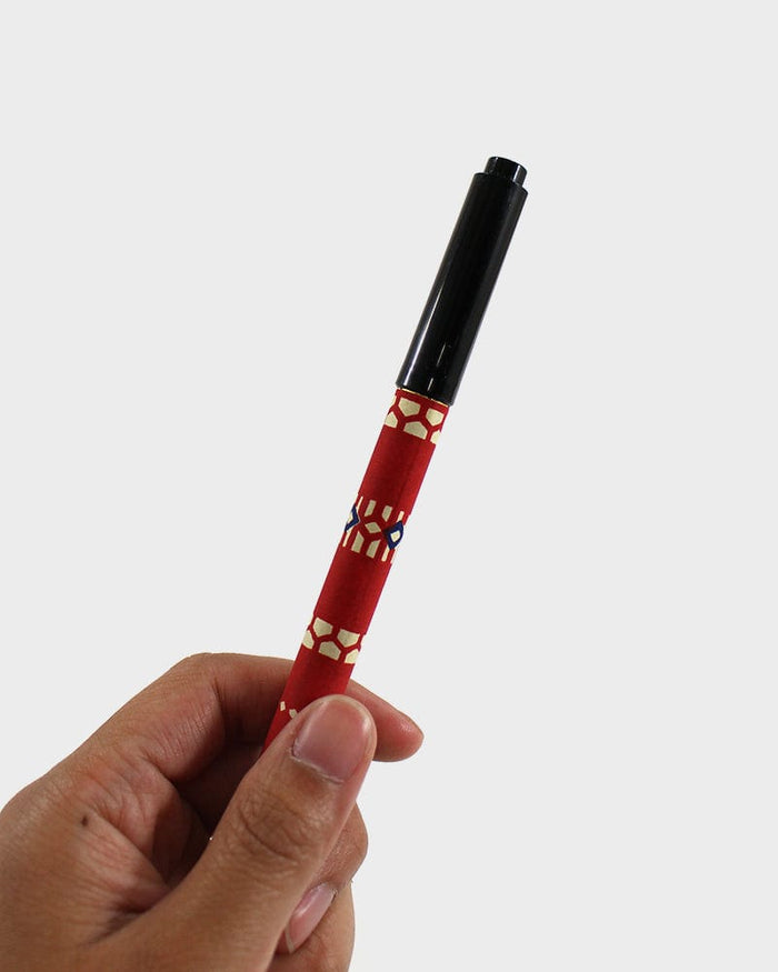 Shogado Calligraphy Brush Pen, Classic Series #3, Red Geometric Pattern